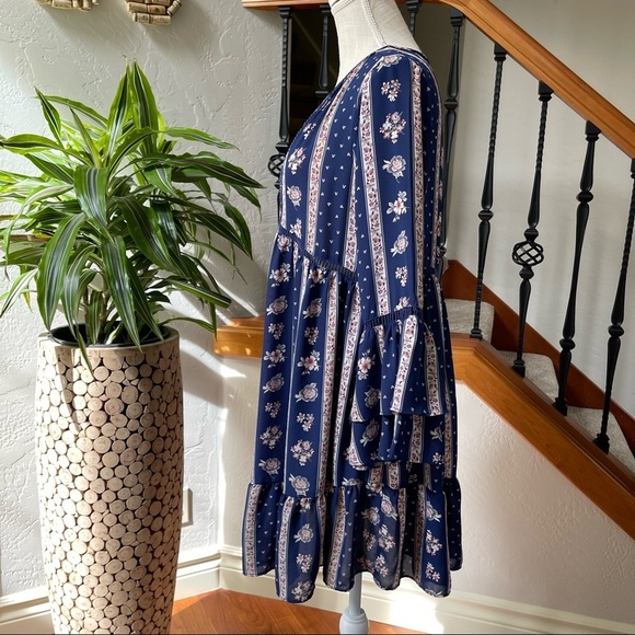 Wishlist apparel Boho Floral Print Dress with Ruffle Long Sleeve Size: S‎ - Picture 3 of 6